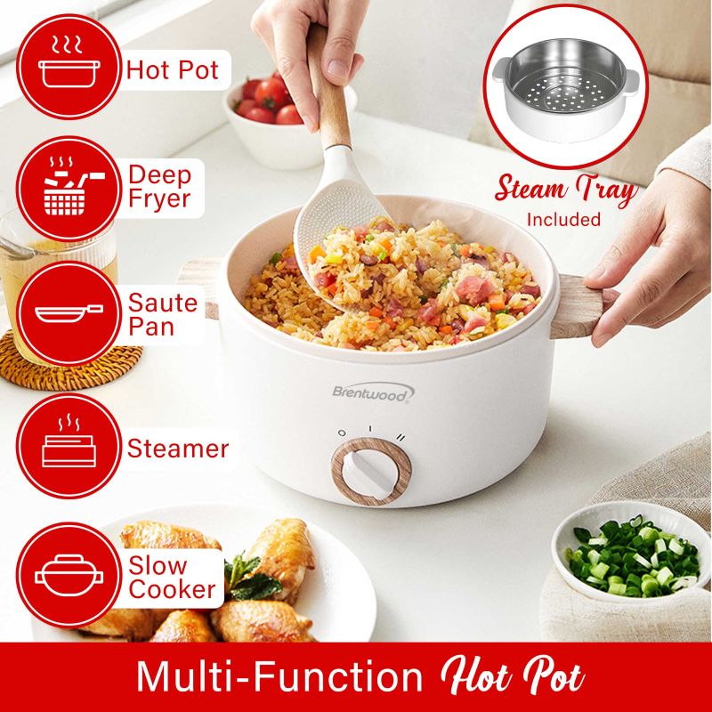 Electric Hot Pot w/SS Steamer Basket - White