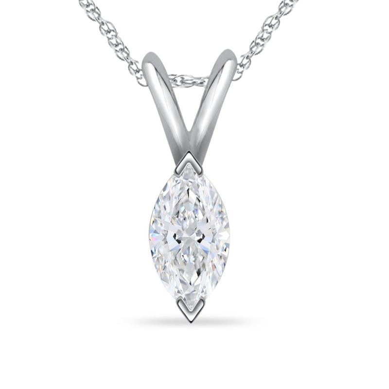 Marquise Pendant with chain in 10K White Gold