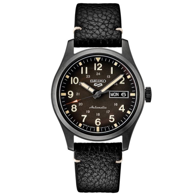 Mens Five Sport Auto Leather Watch - (Black)