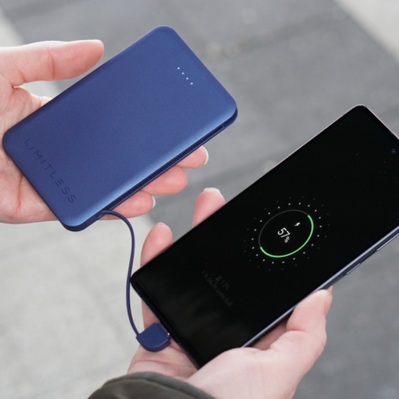 PocketCharge 5,000mAh Universal Power Bank with Built-in Charging Cables - (Navy Metallic)