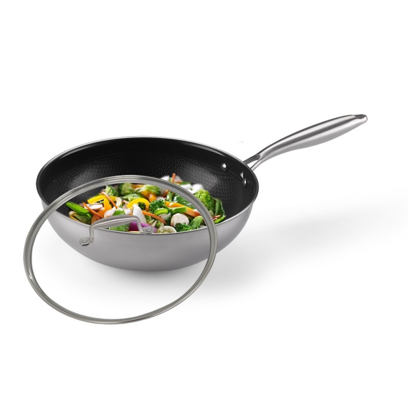 11Inch Triply S/S Hybrid Nonstick Wok with Cover
