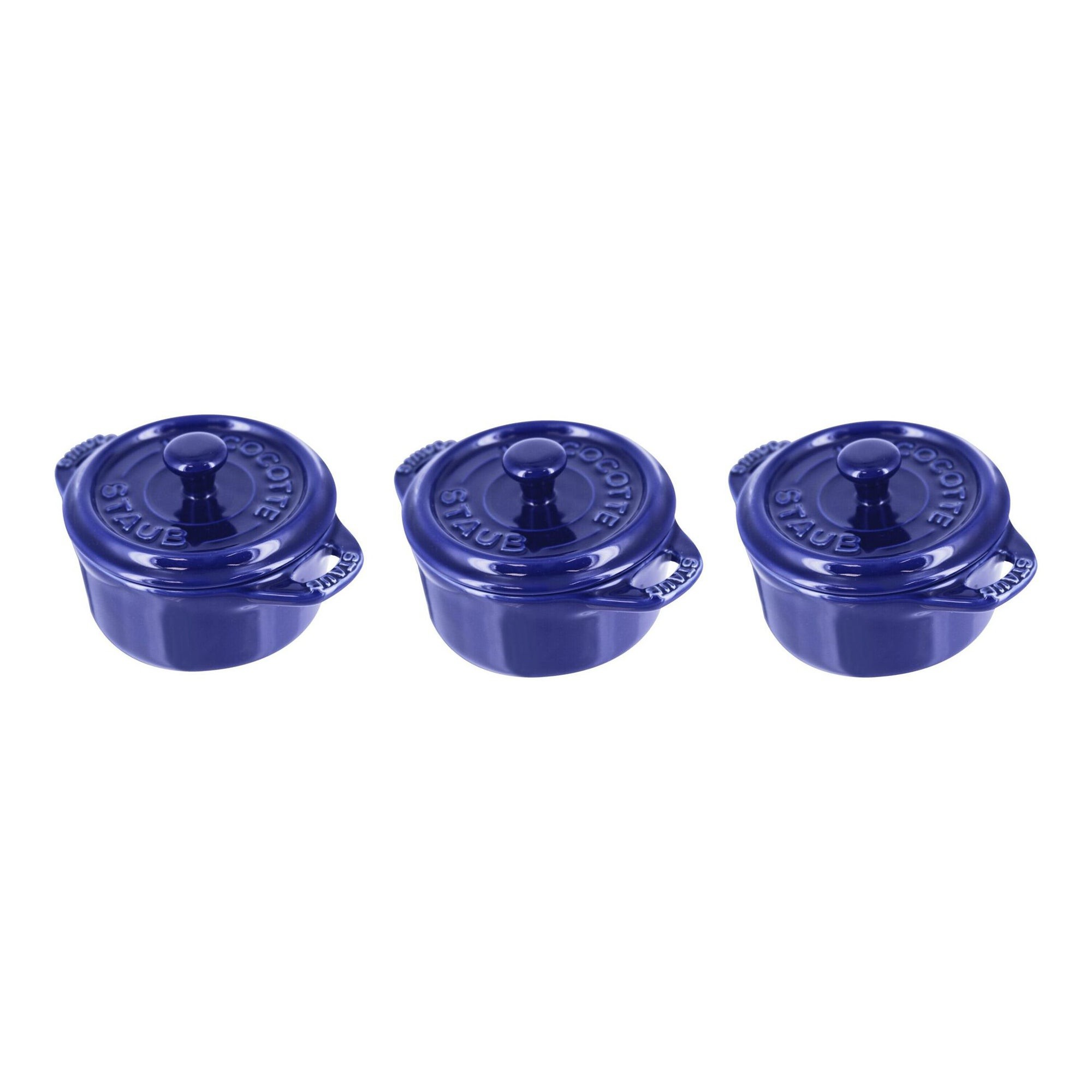 3pc Ceramic Mini Round Cocotte Set Dark Blue