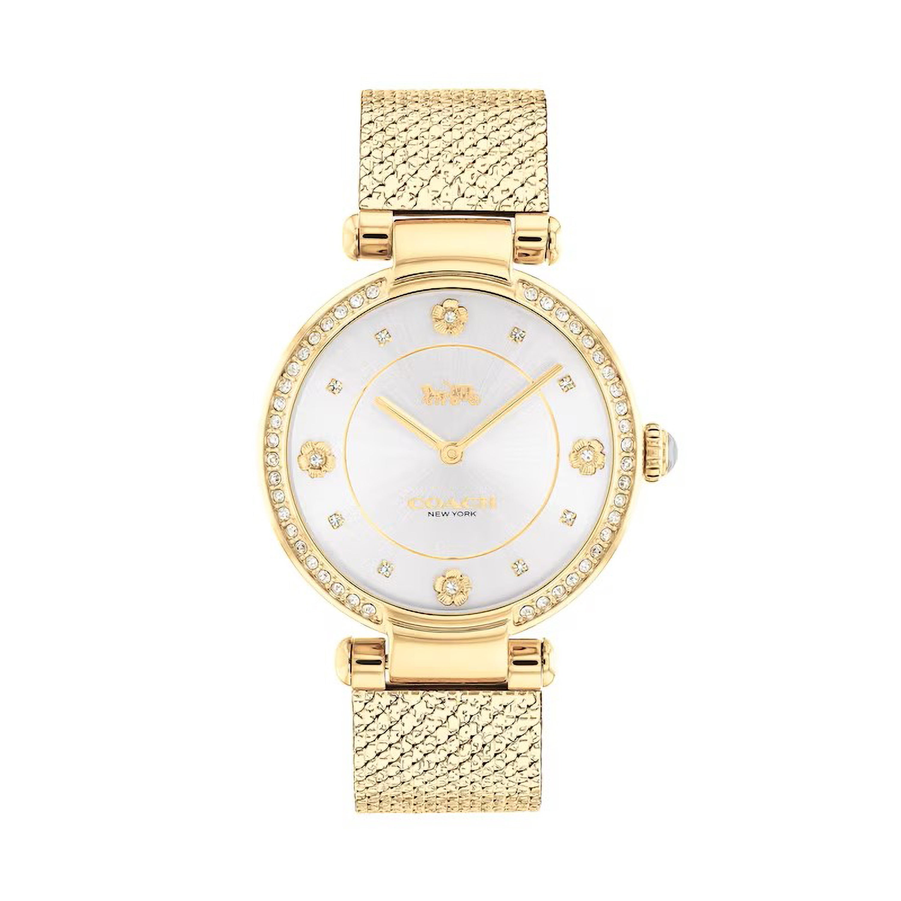 Ladies Cary Crystal Gold-Tone Stainless Steel Mesh Watch White Dial