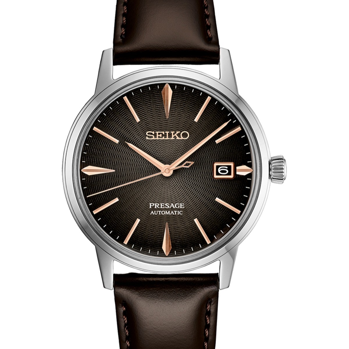Seiko Presage Cocktail Time SS Automatic Charcoal Dial w/Gold accents, Brown Leather strap