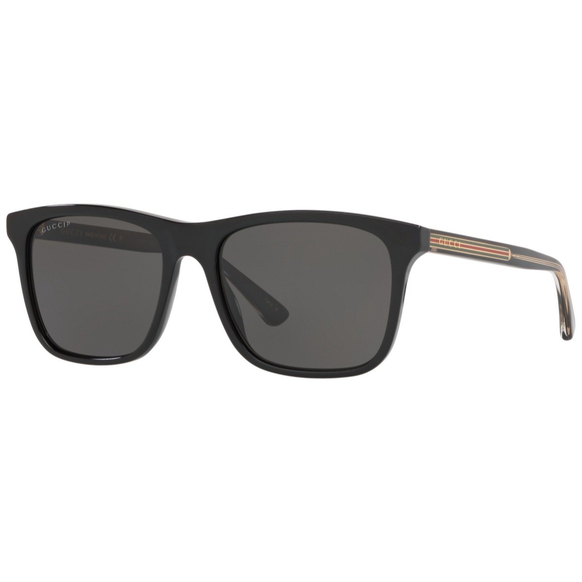 Men's Shiny Black Rectangular Sunglasses