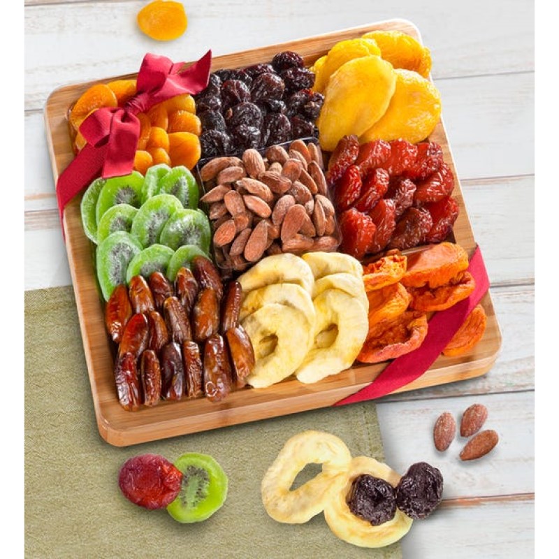 Natural Bamboo Handled Tray with Fruits & Nuts