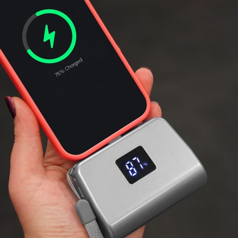 TotalBoost Mini 5,000mAh Power Bank w/ Interchangeable Adapters - (Gray Metallic)