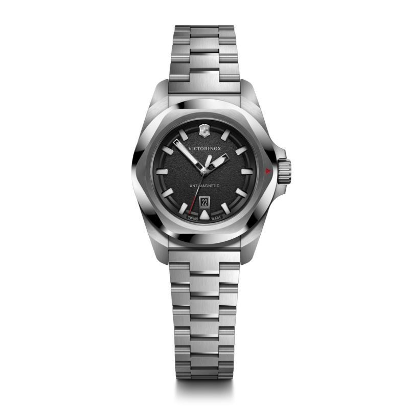 I.N.O.X. Small Silver-Tone Stainless Steel Watch Black Dial - Ladies
