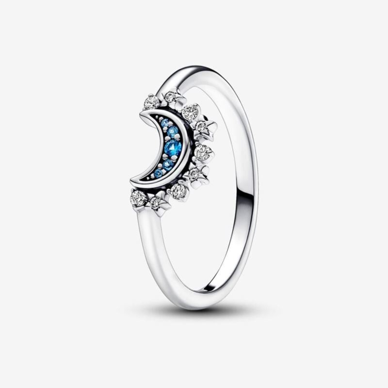 Size 7 Celestial Blue Sparkling Moon Ring