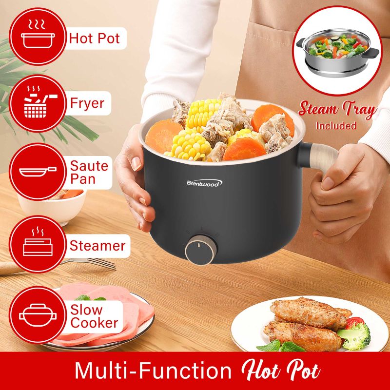 Electric Hot Pot w/SS Steamer Basket - Black