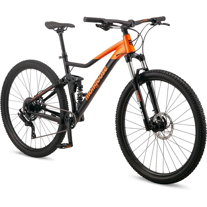 Mongoose Impasse 3.0 Dual Suspension Mountain Bike, Medium Frame, 29-Inch Wheel, Black/Orange