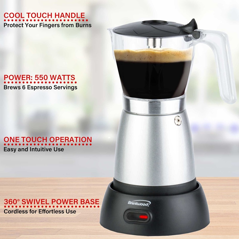 6 Cup Moka Espresso Maker - Silver