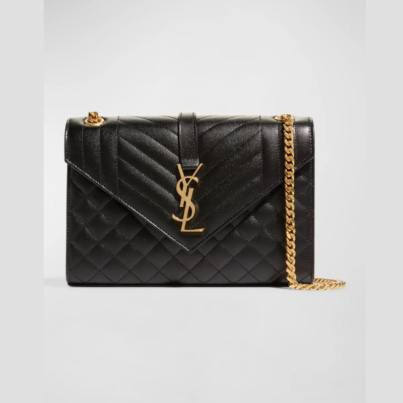 Envelope Triquilt Medium Shoulder Black, Gold Hardware