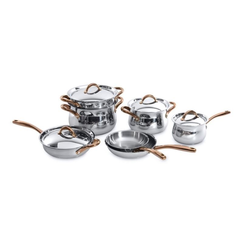 Essentials Ouro Gold 11pc 18/10 SS Cookware Set, Metal Lids