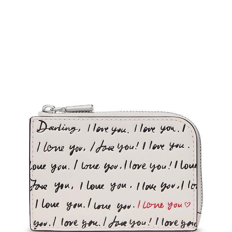 I Love You Mini Zip Card Case - Cream