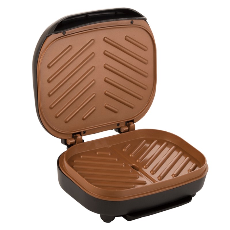 2-Serving Non-Stick 750w Indoor Electric Copper Grill and Panini Press - (Black)