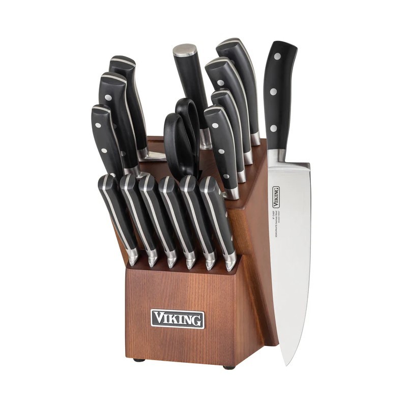 17pc Cutlery Set With Light Walnut Color Block