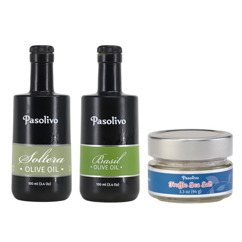 Soltera Extra Virgin Olive Oil & Basil Olive Oil 100mL & Truffle Sea Salt 3.3oz