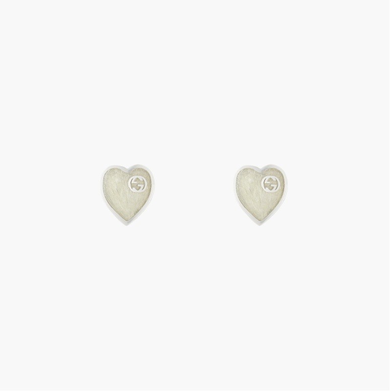 Interlocking G White Enamel Heart Earrings