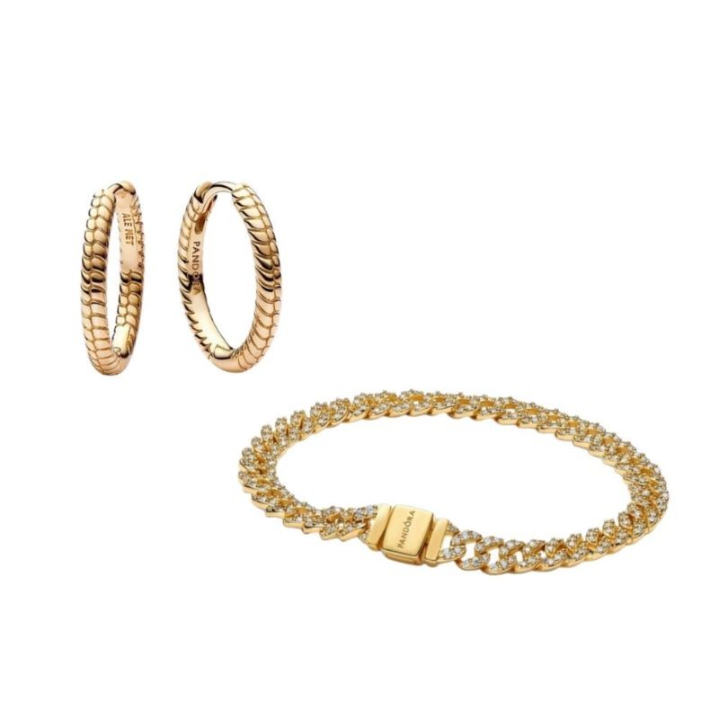 Golden Cuban Bracelet & Hoops Set - Gold