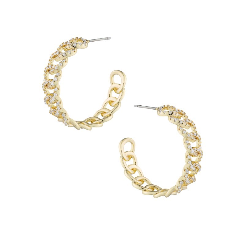 CZ by Kenneth Jay Lane Pave Curb Chain Hoops