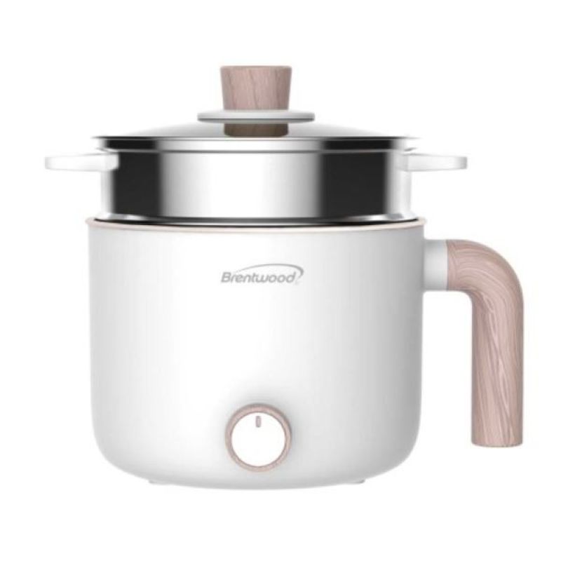 Electric Hot Pot w/SS Steamer Basket - White