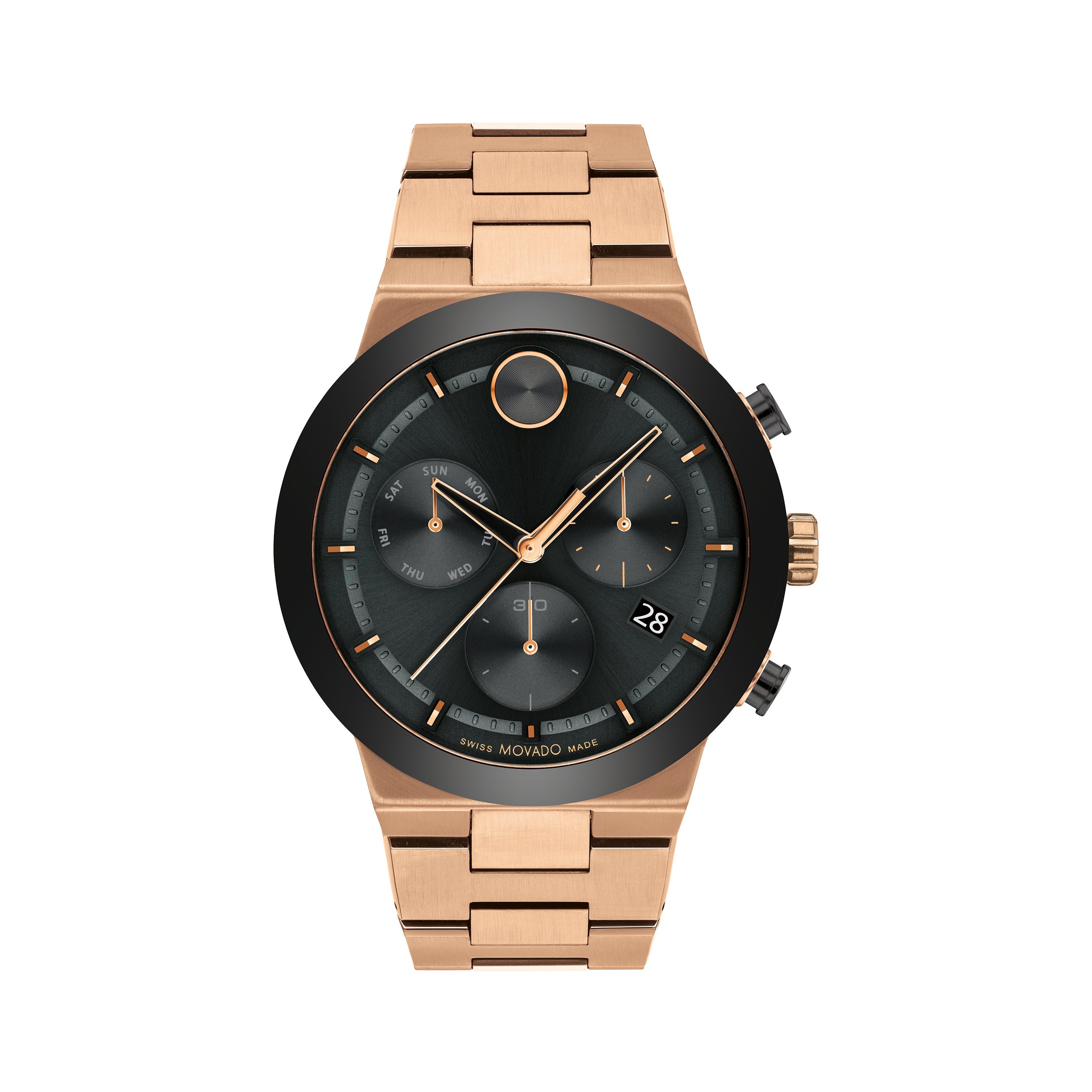 Mens BOLD Fusion Chronograph Bronze IP Stainless Steel Watch Black Dial