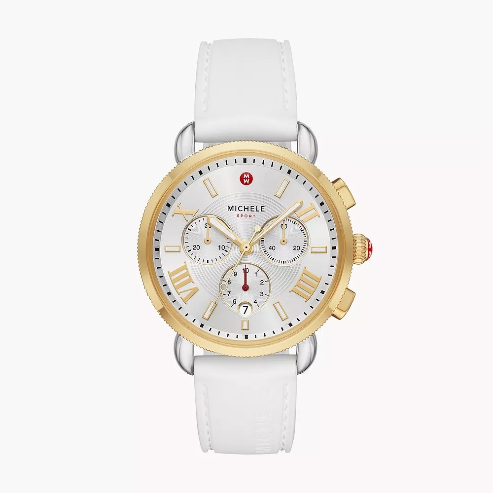 Ladies Sport Sail White & Gold-Tone Silicone Strap Watch Silver Dial