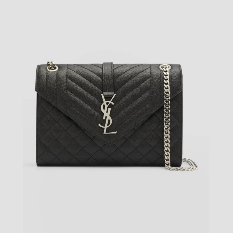 Envelope Triquilt Medium Shoulder Black, Silver Hardware