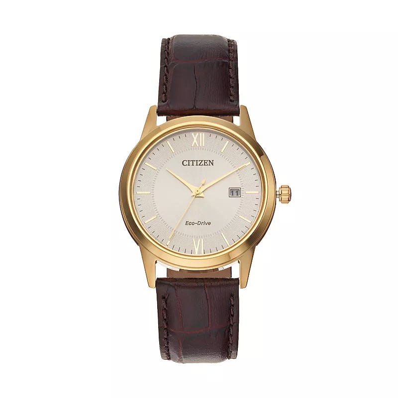 Citizen Watch  Men's Classic Eco-Drive Leather Strap watch, Silver-Tone dial