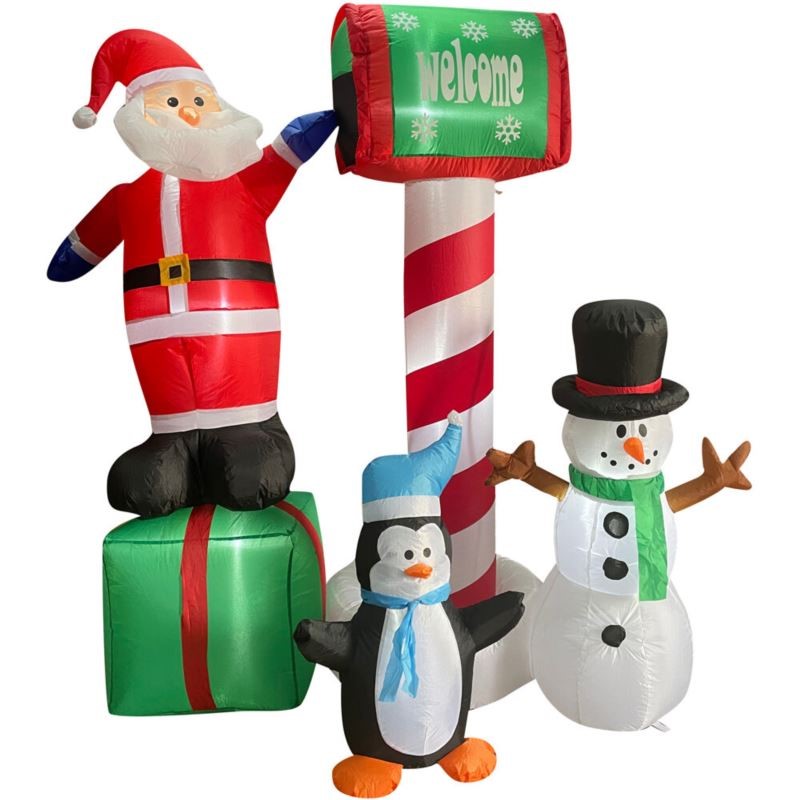 6Ft Pre-Lit Inflatable Welcome Mailbox with Santa Snowman and Penguin Outdoor Christmas Decorati