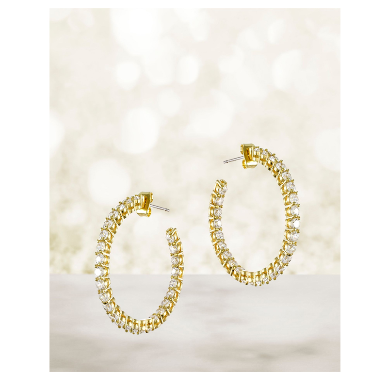 Ladies Inside Out CZ Hoop Earrings